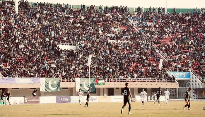 Players while playing a football match at the Jinnah Stadium. — Facebook/Pakistan Football Federation