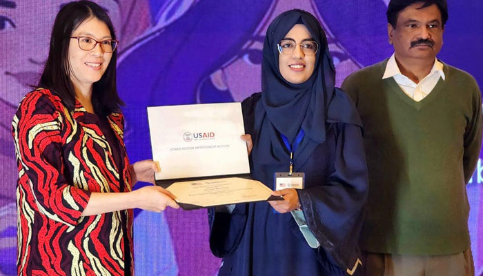 In this photo, Mission Director Kate Somvongsiri distributes a certificate to a student at the Power System and Distribution Network Planning (PSDNP) Training Programme for women engineers in Islamabad on February 23, 2024. — Facebook/USAID Pakistan