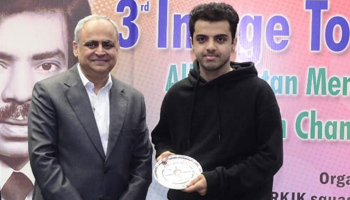 In this photo, a squash player from Karachi Naveed Rehman takes the gold medal in the 18th Sindh Games Squash Championship at the PSB Coaching Centre. on February 25, 2024. — Facebook/Naveed Rehman