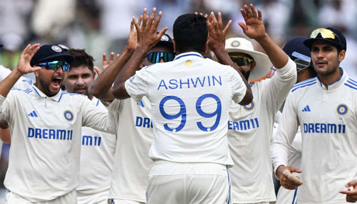 Team India celebrates during the international test match against England. — AFP/File