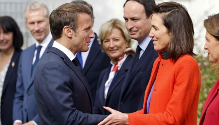 French President Emmanuel Macron and Member of the European Parliament Valerie Hayer can be seen in this image. — AFP/File