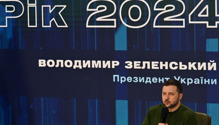 Ukraine’s President Volodymyr Zelensky attends a press conference during the “Ukraine Year 2024” forum in Kyiv on February 25, 2024. — AFP