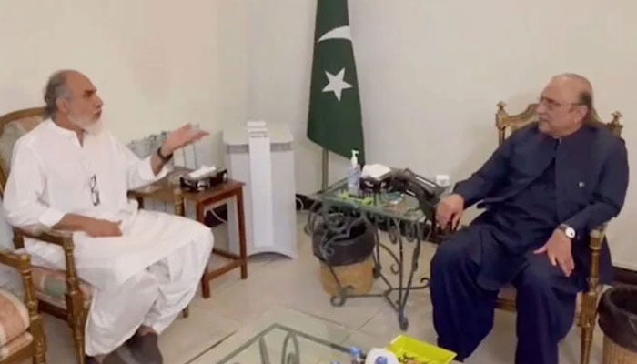 Balochistan Awami Party (BAP) Chief Khalid Magsi met former president Asif Ali Zardari at Zardari House. — X/@PPP_Org