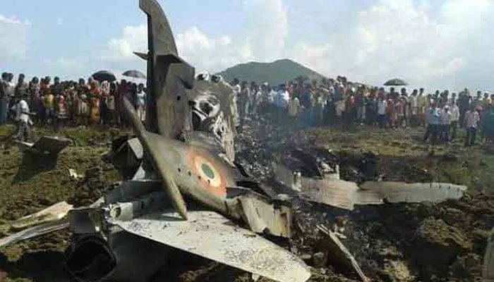 The image shows the wreckage of an Indian aircraft. — ISPR File