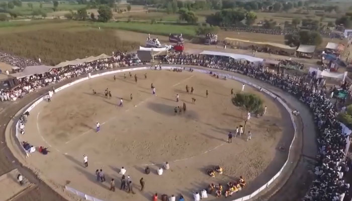 This image shows an aerial view of a kabaddi ground during the match. — Facebook/Kabaddi shan Punjabiyan Di