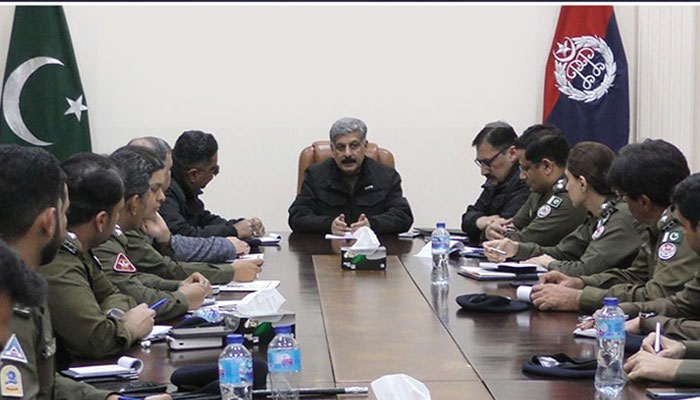 Capital City Police Officer (CCPO) Lahore Bilal Siddique Kamyana chairs a meeting of senior police officers at CCPO Office on February 28, 2024. — Facebook/Capital City Police Lahore