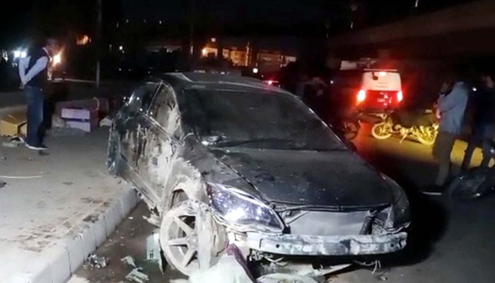 View of site after traffic accident due to over speed and break failed, located on Nagan Chowrangi area in Karachi on February 28, 2024. — PPI