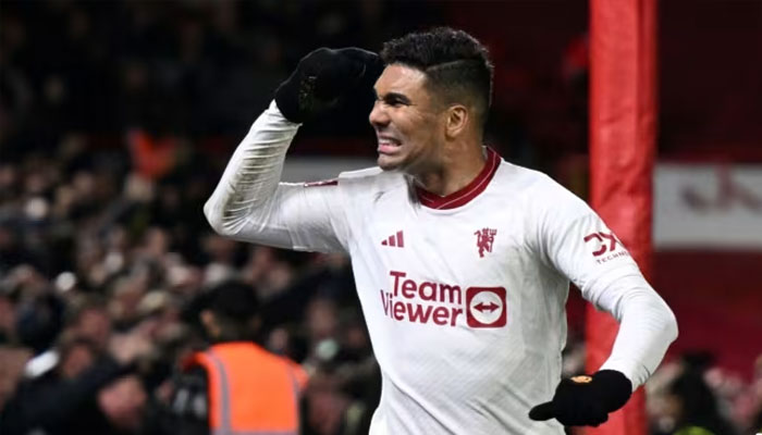 Manchester Uniteds Casemiro celebrates scoring at Nottingham Forest. — AFP