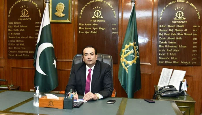 The Federation of Pakistan Chambers of Commerce and Industry (FPCCI) President Atif Ikram Sheikh in his office on December 31, 2023. — Facebook/Chughtais Photography