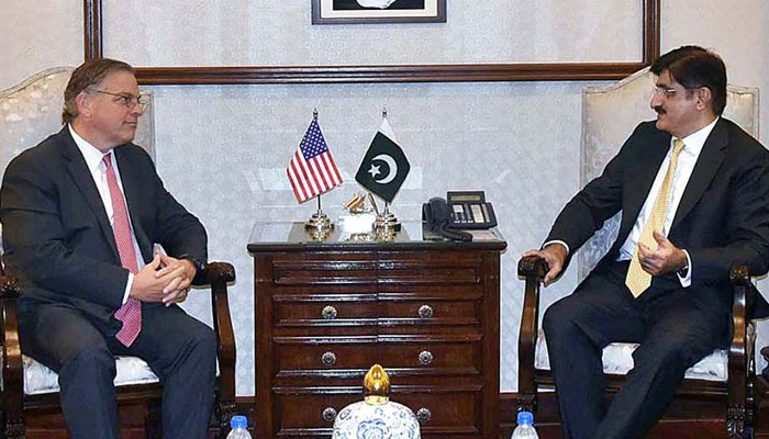 Sindh Chief Minister Syed Murad Ali Shah meets American Ambassador Donald Blome at CM House on Mar 1, 2024. — APP