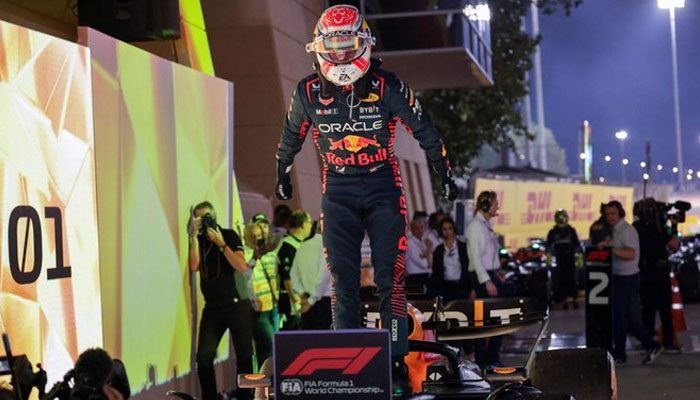 Red Bull Racing’s Dutch driver Max Verstappen reacts as he exits his car after winning the Bahrain Formula One Grand Prix at the Bahrain International Circuit in Sakhir on March 5, 2023. — AFP