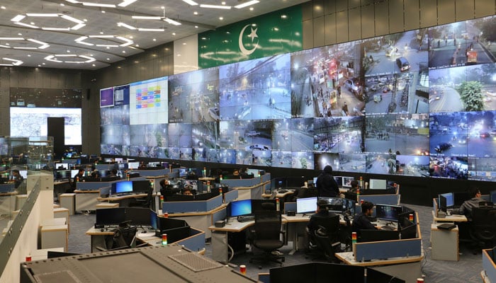 Employees of the PSCA works in the operation room in this image. — Facebook/Punjab Safe Cities Authority