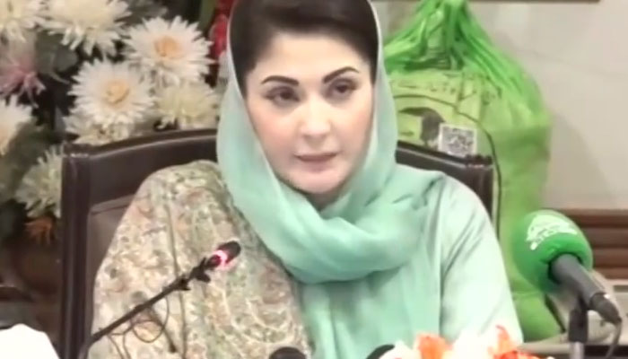 Punjab CM Maryam Nawaz addressing a press briefing on Mar 7, 2024. — Screenshot of Geo News video