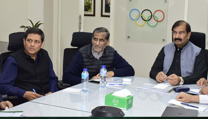 This image released on March 10, 2024, shows the meeting between POA and PHF. — Facebook/Pakistan Hockey Federation