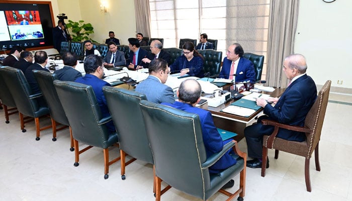 Prime Minister Muhammad Shehbaz Sharif chairs a meeting regarding IT and Telecom Sector March 12, 2024. — APP