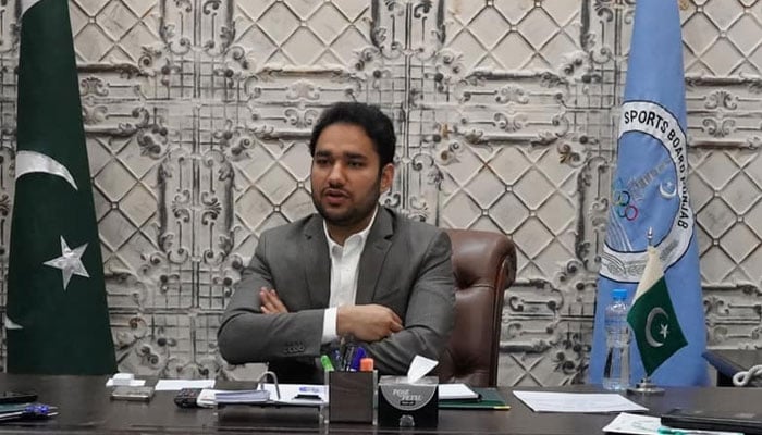 Punjab Youth Affairs Minister Faisal Ayub Khokhar gestures during a meeting on March 11, 2024. — Facebook/Faisal Ayub Khokhar