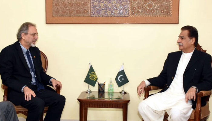 The Speaker of the National Assembly, Sardar Ayaz Sadiq meets with the Ambassador of Türkiye to Pakistan, Dr. Mehmet Pacaci in this image. — RADIO PAKISTAN/File