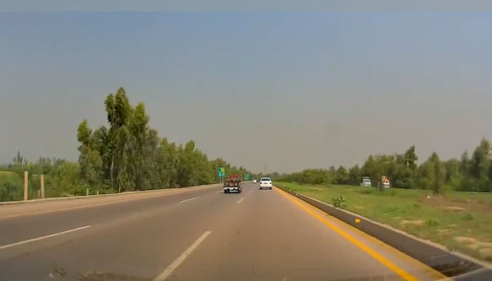 In this still, vehicles can be seen on the Peshawar-Islamabad Motorway. — Facebook/Dash Cam Travel