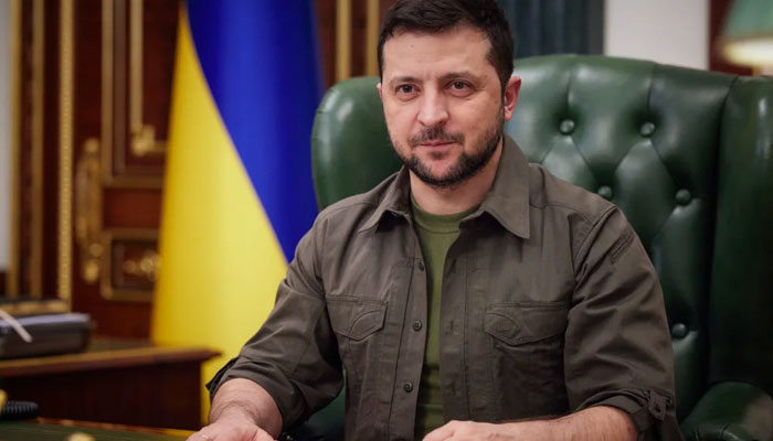 Ukrainian President Volodymyr Zelensky delivers a video address in Kyiv, Ukraine on March 16, 2022. — Ukraine Presidential Press Service