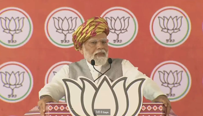 Prime Minister Narendra Modi addresses an election rally in Jamnagar on May 2, 2024. — Facebook/narendramodi/screenshot