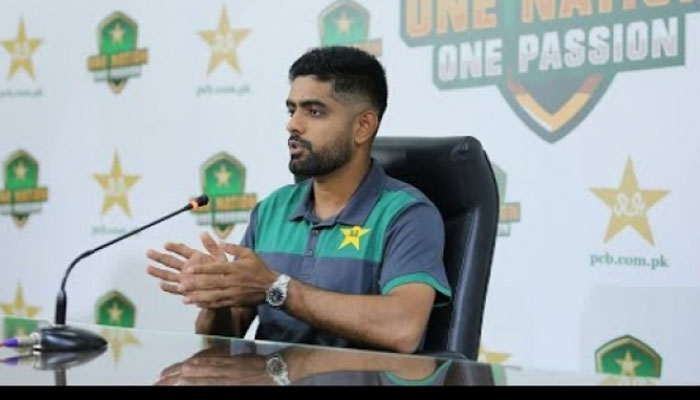 Pakistans skipper Babar Azam addresses a press conference. — PCB/File