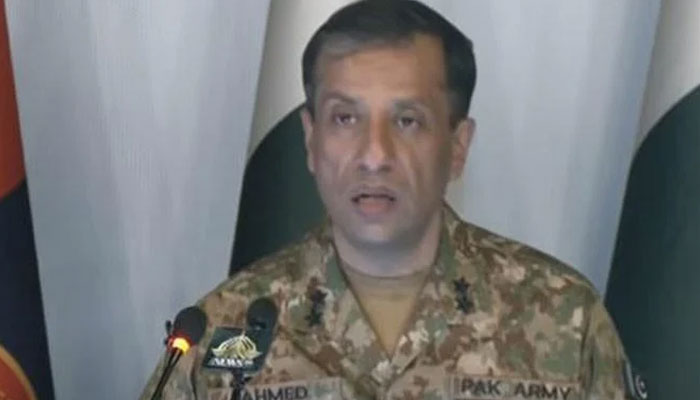 DG ISPR Major General Ahmed Sharif Chaudhry addresses a press conference in Rawalpindi on May 7, 2024. — Screengrab/Geo News