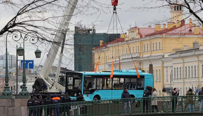 Video showed the bus veering sharply in the road before crashing from a bridge and sinking within seconds. — Reuters/File