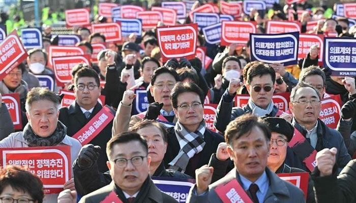 Doctors protest against the government’s plan to raise the annual enrolment quota at medical schools, in Seoul. — AFP/File