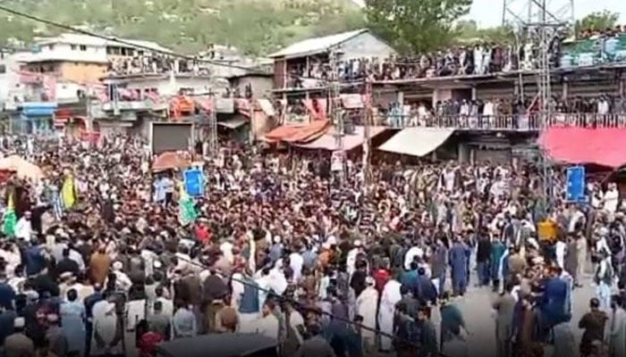 A protest in Muzaffarabad Kashmir seen in this photo from May 10, 2024.— Screengrab/X/@HamirMirPak
