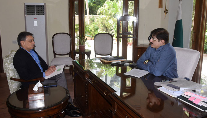 Sindh Chief Minister Syed Murad Ali Shah meets with the Executive Director of JPMC Prof Dr Shahid Rasool at CM House on May 11, 2024. — Facebook/Sindh Chief Minister House