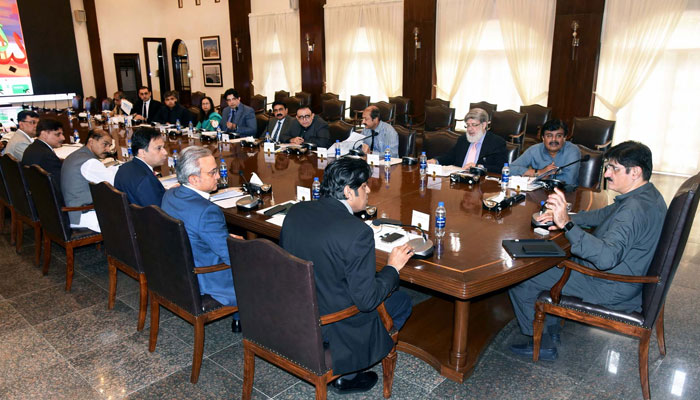 Sindh Chief Minister, Syed Murad Ali Shah presides over a joint meeting of different departments at CM House in Karachi on May 13, 2024. — PPI