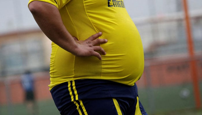 A player is pictured during his Futbol de Peso (Soccer of Weight ) league soccer match, a league for obese men who want to improve their health through soccer and nutritional counseling, in San Nicolas de los Garza, Mexico. — Reuters/File