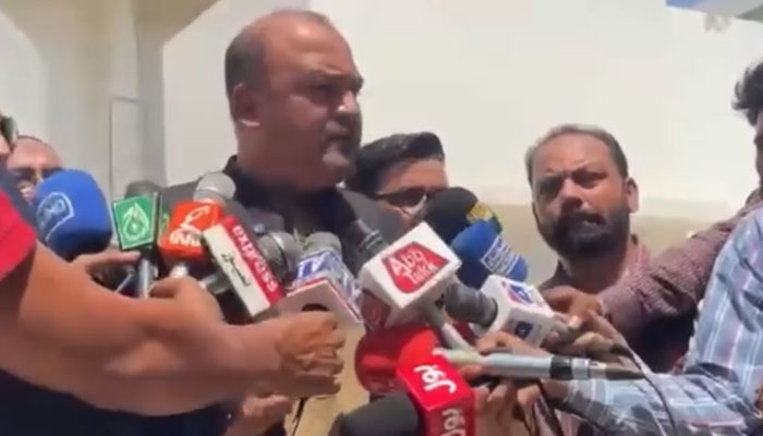 In this still, Sindh Assembly Opposition Leader Ali Khursheedi of the Muttahida Qaumi Movement-Pakistan (MQM-P) speaks to media persons on May 15, 2024. — Facebook/MQM ( Muttahida Quami Movement)