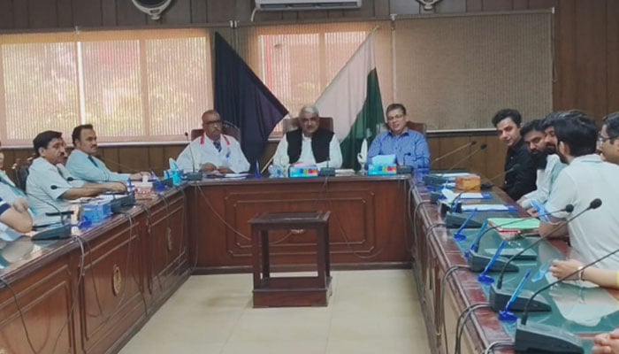 Punjab Health Minister Khawaja Salman Rafique chairs a meeting at Allama Iqbal Medical College on May 15, 2024. — Facebook/Khawaja Salman Rafique