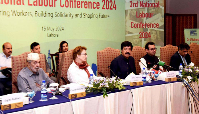 Governor Punjab, Sardar Saleem Haider Khan addresses during the 3rd National Labour Conference in Lahore on May 15, 2024. — PPI