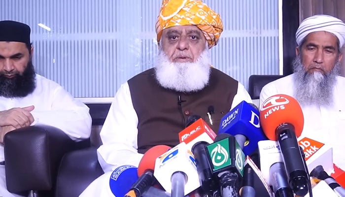 JUI-F Chief Maulana Fazlur Rehman speaks to the media on May 15, 2024.  — Screengrab/ Pacebook/MoulanaOfficial