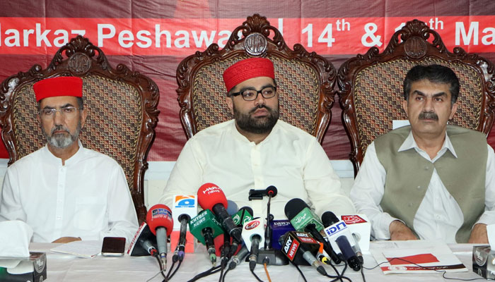 The Awami National Party (ANP) president Senator Aimal Wali Khan talks to media at the Bacha Khan Markaz on May 16, 2024. — Facebook/Aimal Wali Khan