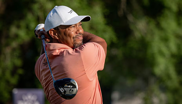 Tiger Woods started his day with a drive down the 10th fairway during the first round of the PGA Championship golf tournament at Valhalla Golf Club. — USA Today Sports