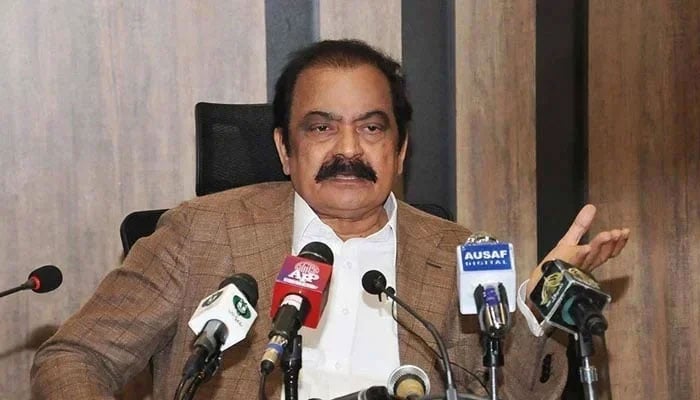 Adviser to the PM on Political Affairs Rana Sanaullah addresses a press conference. — APP/File