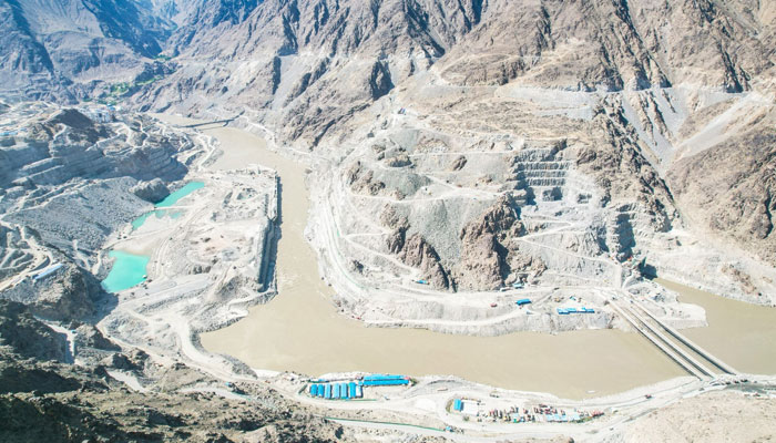 An aerial view of the river diversion scheme at the Diamer Basha Dam site. — Reporter/File
