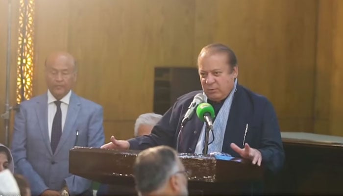 PMLN supremo Nawaz Sharif addresses party’s Central Working Committee (CWC) meeting on May 18, 2024. — Facebook/MuhammadNawazSharifMNS/Screenshot