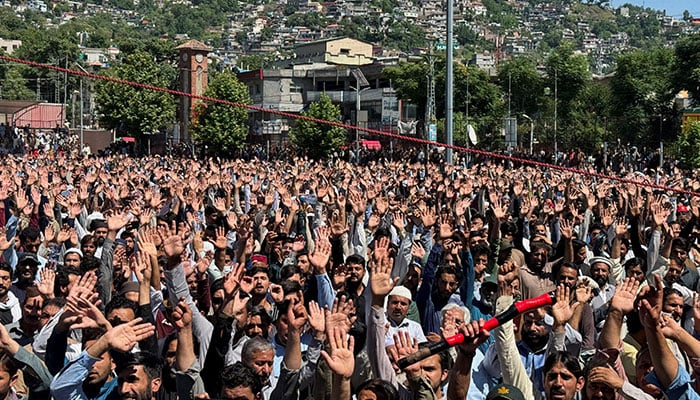 People attend the funeral of those killed during a protests demanding the subsidy on electricity and wheat prices in the face of rising inflation, in Muzaffarabad Azad Jammu and Kashmir on May 14, 2024. — Reuters