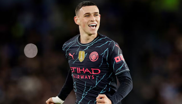 Manchester Citys Phil Foden celebrates scoring their second goal in a Premier League match against Brighton & Hove Albion at The American Express Community Stadium on April 25, 2024. — Reuters
