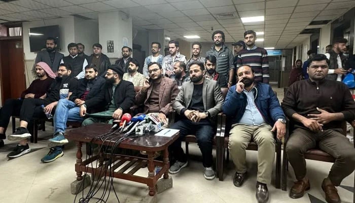 This representational image shows officials of the Young Doctors Association of Punjab speaks during a press conference on December 14, 2023. — Facebook/YDA Lahore General Hospital