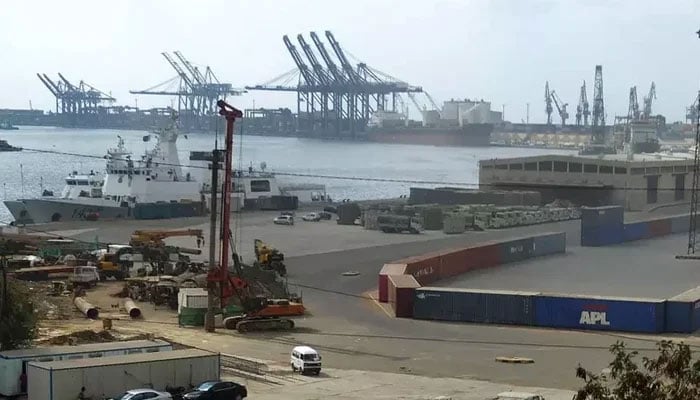 This picture taken on January 11, 2023, shows a general view of the Karachi sea port. — AFP