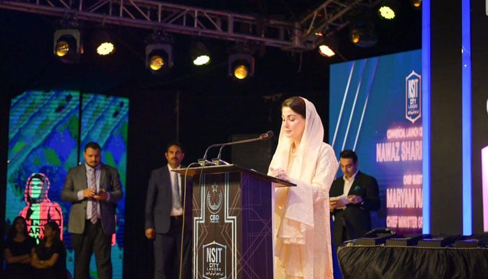 Punjab Chief Minister Maryam Nawaz Sharif addresses after launching of Pakistan’s first Nawaz Sharif IT (NSIT) City Project. — Facebook/TheMaryamNSharif