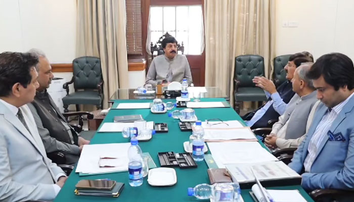 Punjab Governor Sardar Saleem Haider presides over a meeting about the Attock Campus of Pir Meher Ali Shah Arid Agriculture University Rawalpindi at the Governor’s House on May 19, 2024. — Facebook/Sardar Saleem Haider Khan