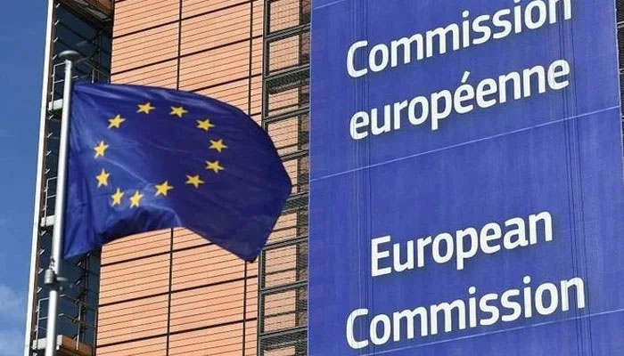 A representational image showing EU flag alongside a board with European Commission written on it. — AFP/File