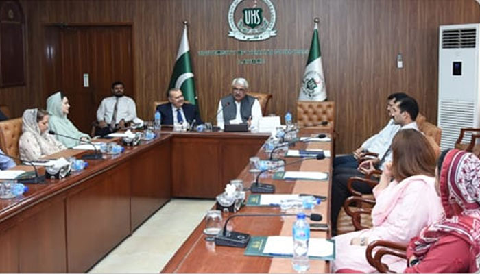 Punjab Minister for Specialised Healthcare Khawaja Salman Rafique chairs a meeting at the University of Health Sciences (UHS) on May 20, 2024. — Facebook/Khawaja Salman Rafique