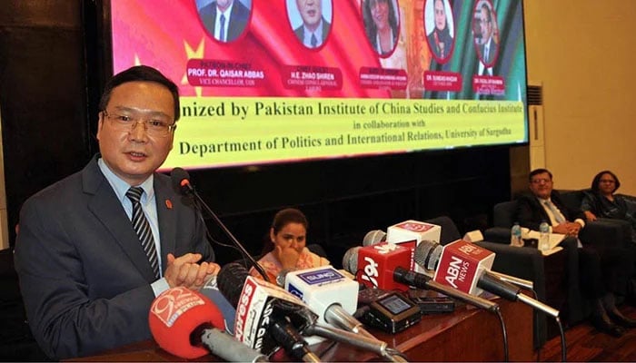 Chinese Consul General in Lahore Zhao Shiren speaks during a press conference. — APP/File